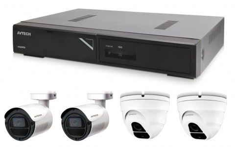 Kamerový set 1x AVTECH NVR AVH1104, 2x 2MPX IP Bullet kamera AVTECH DGM2103SV a 2x 2MPX IP Dome kamera AVTECH DGM2203SVSE + 4x Kabel UTP 1x RJ45 - 1x RJ45 Cat5e 15m!