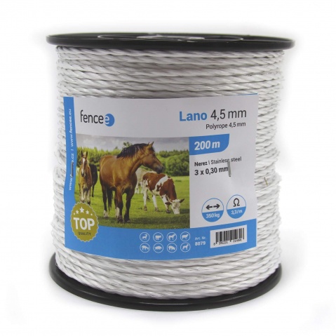 Lano pro elektrický ohradník, průměr 4,5 mm, bílé, délka 200 m