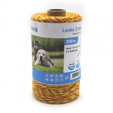 Lanko pro elektrický ohradník, průměr 2 mm, žluto-oranž, 250 m