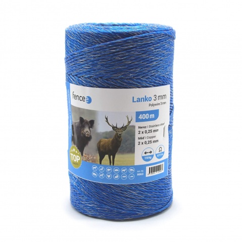Lanko pro elektrický ohradník, průměr 3 mm, modré, délka 400 m, 0,17 Ω/m