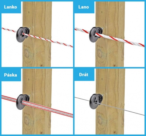 Izolátor pro elektrický ohradník kruhový, pro drát, lanko, lano a pásku do 12 mm - 25 ks