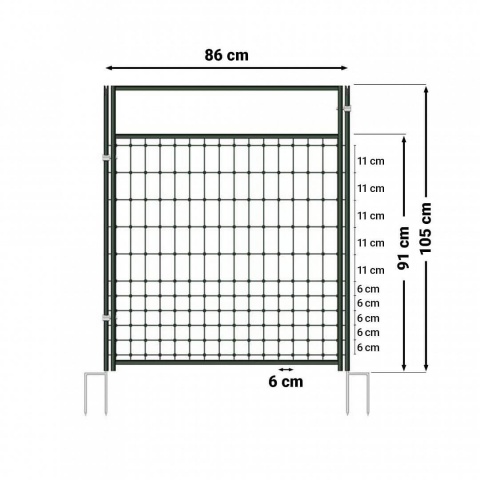 Vchodová branka k elektrické ohradníkové síti, výška 105 cm, šířka 86 cm, dvojitý hrot