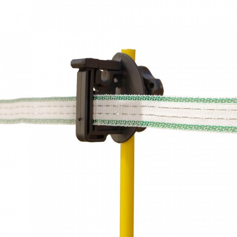 Izolátor pro elektrický ohradník plochý - páska do 40 mm, lano do 6 mm, na sklolaminátové tyče - 10 ks