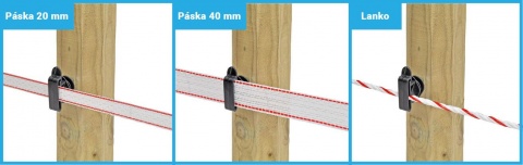 Izolátor pro elektrický ohradník plochý, pro pásku do 40 mm, lanka a lana - 25 ks