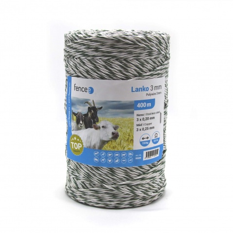 Lanko pro elektrický ohradník, průměr 3 mm, zeleno-bílé, délka 400 m, 0,1 Ω/m