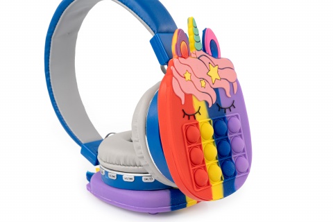 Oxe Bluetooth bezdrátová dětská sluchátka Pop It, jednorožec, modrá