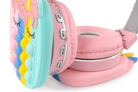 Oxe Bluetooth bezdrátová dětská sluchátka Pop It, jednorožec, růžová