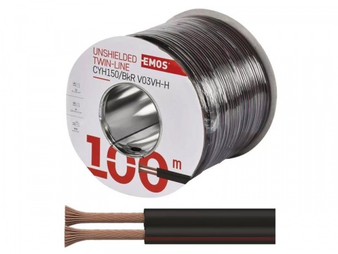 Dvojlinka nestíněná 2x1,5mm černo/rudá EMOS S8290 100m