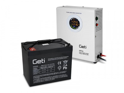 Zdroj záložní GETI GEP501 sinus 500W nástěnný + baterie 70Ah