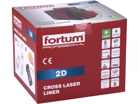 Křížový laser 2D 360° zelený paprsek, samonivelační FORTUM 4780214