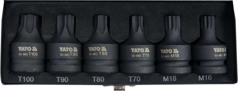 YATO Zástrčné hlavice TORX a XZN kované 3/4" sada 6ks T70-T100 a M16-M18