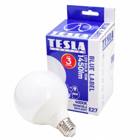 LED žárovka Tesla GLOBE E27, 15W, 230V, 1521lm, 25 000 hod, 4000K denní bílá, 270st