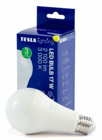 Tesla - LED žárovka BULB E27, 17W, 230V, 2100lm, 25 000h, 3000K teplá bílá 220st