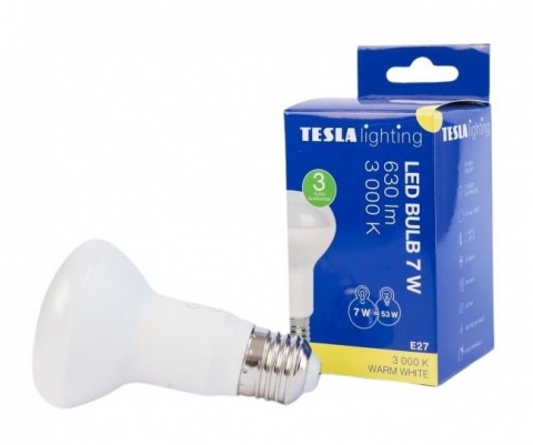 Tesla - LED žárovka Reflektor R63, E27, 7W, 230V, 630lm, 25 000h, 3000K teplá bílá, 180st