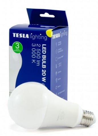 Tesla - LED žárovka BULB E27, 20W, 230V, 2500lm, 25 000h, 3000K teplá bílá 220st
