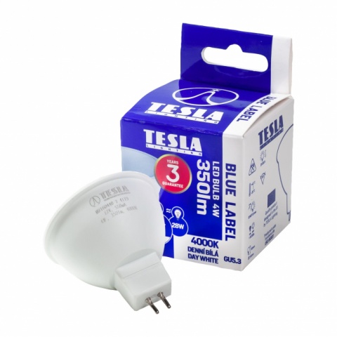 LED žárovka Tesla MR16 4W, 12V, 300lm, 25 000h, 4000K denní bílá, 100st