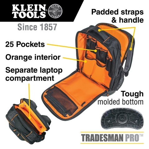 Klein Tools Tradesman Pro™ Batoh na nářadí 25 kapes, kapsa až 17,3" Laptop