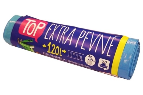 Pytel na odpad 70x100 cm, 120 l, 40 mikronů, zatahovací, LDPE, modrý, 10 ks