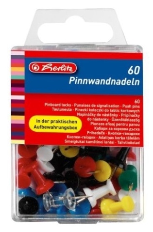 Připínáčky Herlitz, na korkové tabule, mix barev, 60 ks
