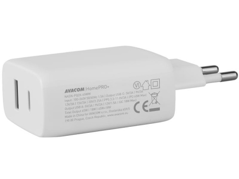 AVACOM HomePRO+ síťová nabíječka s Power Delivery 65W s výstupy USB-C a USB-A