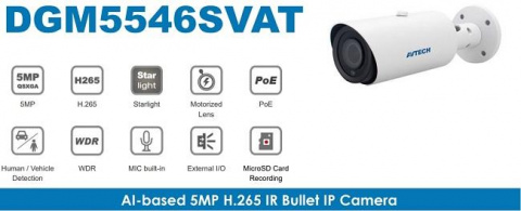 Kamerový set 1x AVTECH NVR AVH2109AX a 8x 5MPX IP Motorzoom Bullet kamera AVTECH DGM5546SVAT + 8x Kabel UTP 1x RJ45 - 1x RJ45 Cat5e 15m!