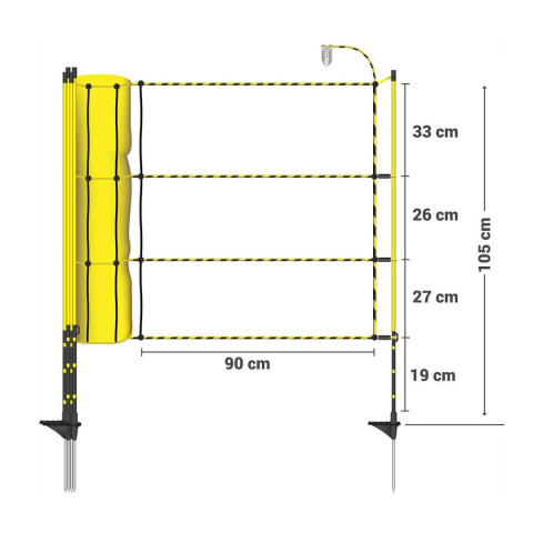 Žlutá síť pro elektrický ohradník pro ovce, výška 105 cm, délka 50 m, 1 hrot