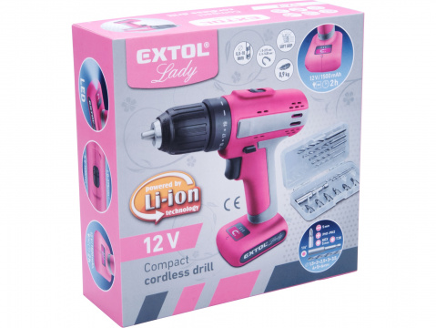 Aku šroubovák růžový Lady 12 V / 1500 Ah  Li-On Extol 402402