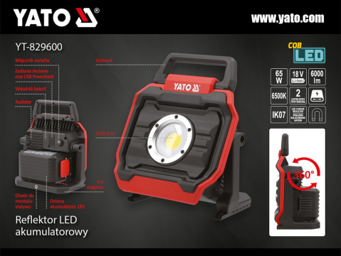 Aku světlo LED reflektor 65W, kompatiblní s WORCRAFT 20V / YATO 18V / ze sítě 230V