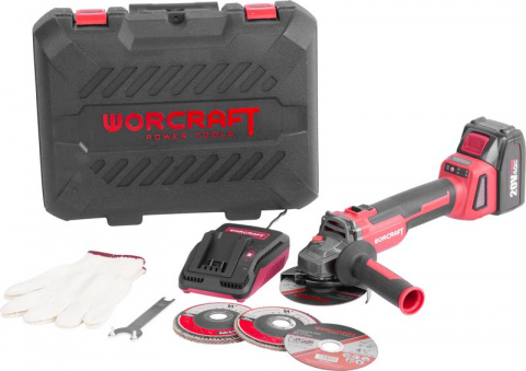Aku úhlová bruska 115mm, bezuhlíková, 20V Worcraft CAG-S20LiBH SET 4.0Ah nabíječka kufr