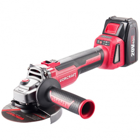 Aku úhlová bruska 125mm, bezuhlíková, 20V Worcraft CAG-S20LiBH 1x4.0Ah, nabíječka, kufr