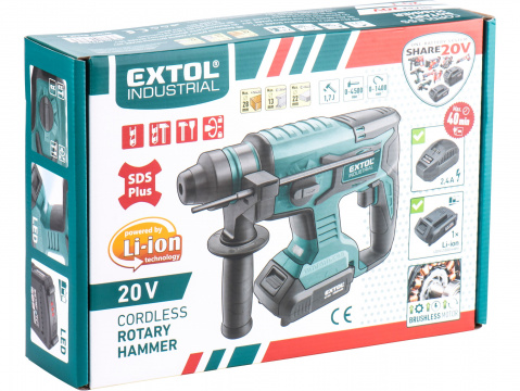 Aku vrtací kladivo SHARE20V, 1,7J, SDS plus, BRUSHLESS, 20V Li-ion, 2000mAh 8791818