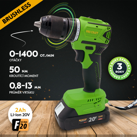 Aku vrtací šroubovák Procraft SPA18LiN Brushless se sadou bitů IBS-41 | SPA18LiN