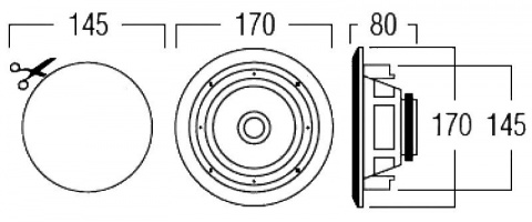 ARTSOUND MDT-1005 - Kulatý vestavný 100 V reproduktor, 1,5 / 3 / 6 W nebo 20 W / 8 Ω