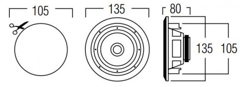 ARTSOUND MDT50 - 100 V vestavný reproduktor, 1,5-3-6 W, 8 Ω (10 W), bílý