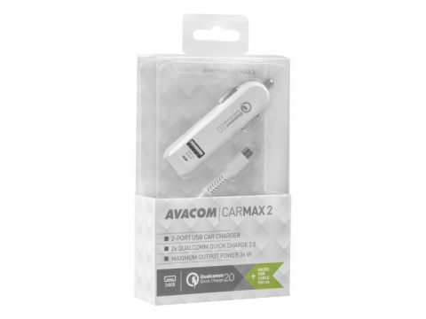 AVACOM CarMAX 2 nabíječka do auta 2x Qualcomm Quick Charge 2.0, bílá barva (micro USB kabel)