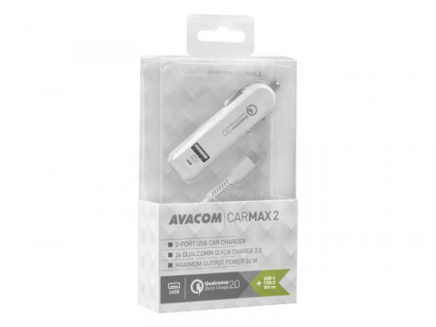 AVACOM CarMAX 2 nabíječka do auta 2x Qualcomm Quick Charge 2.0, bílá barva (USB-C kabel)