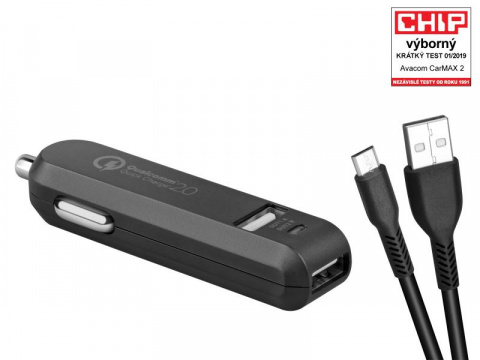 AVACOM CarMAX 2 nabíječka do auta 2x Qualcomm Quick Charge 2.0, černá barva (micro USB kabel)