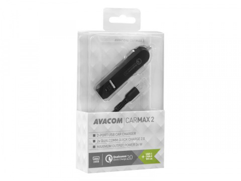 AVACOM CarMAX 2 nabíječka do auta 2x Qualcomm Quick Charge 2.0, černá barva (USB-C kabel)