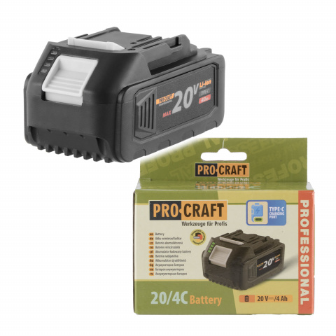 Baterie akumulátorová 20V Li-ion, 4000mAh USB Type C Procraft 20/4C | 20/4C