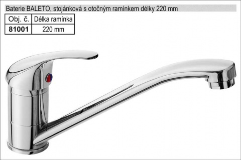 Baterie stojánková dřezová chromovaná délka 220mm