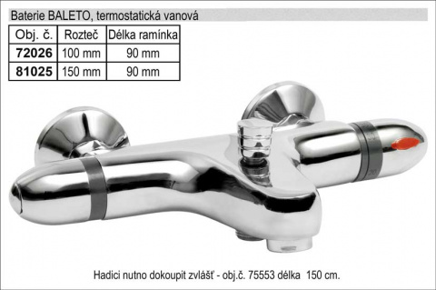 baterie termostatická vanová, 100mm, ram. 7cm, keramický ventil, chrom, VITTORIA