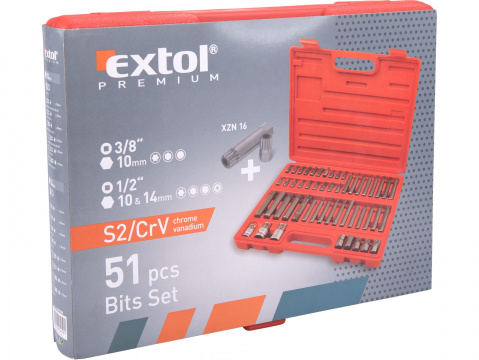 Bity Torx, XZN, Imbus, sada 51 dílů, pro ráčny 3/8“ a 1/2", Extol Premium