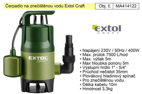 Čerpadlo elektrické kalové 400W 7500 l / hod Extol  414122