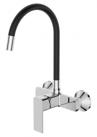 Dřezová baterie nastěnná s flexi výtokem MIXXUS PREMIUM KUBUS 005 REFL.BLACK, černá | KUBUS 005 REFL.BLACK