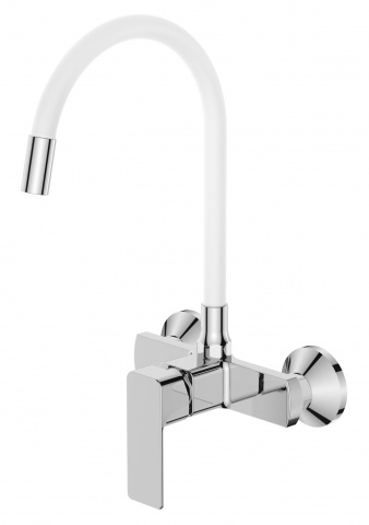 Dřezová baterie nastěnná s flexi výtokem MIXXUS PREMIUM KUBUS 005 REFL.WHITE, bílá | KUBUS 005 REFL.WHITE