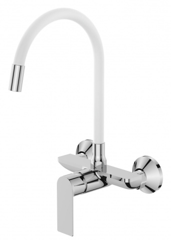Dřezová baterie nastěnná s flexi výtokem MIXXUS PREMIUM ALEX 005 REFL.WHITE, bílá | ALEX 005 REFL.WHITE