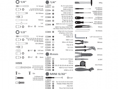 EXTOL CRAFT sada nářadí 303ks, 1/4", 1/2" 918303