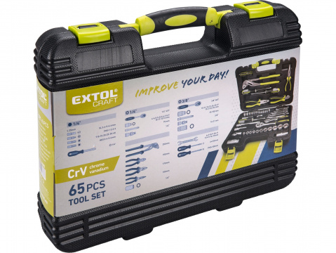 EXTOL CRAFT sada nářadí 65ks, 1/4", 3/8", CrV 6598