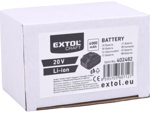 EXTOL ENERGY baterie akumulátorová, 20V Li-ion, 4Ah 402482