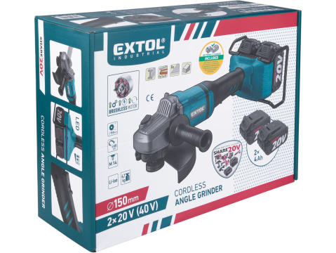 EXTOL INDUSTRIAL bruska úhlová aku SHARE20V, 150/180mm, BRUSHLESS, 2x4Ah 8791846